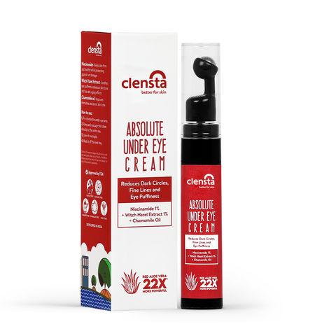 clensta absolute under eye cream| with red aloe vera, 1% niacinamide, 1% witch hazel and chamomile oil| soothe dark circles and eye puffiness| for men & women