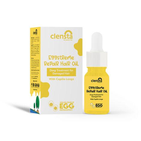 clensta eggstreme repair hair oil| 10ml| with egg protein, capila longa, jojoba oil, and almond oil| gentle and deep treatment| combats hair fall and dryness issues| for healthy and shiny hair| for all men and women