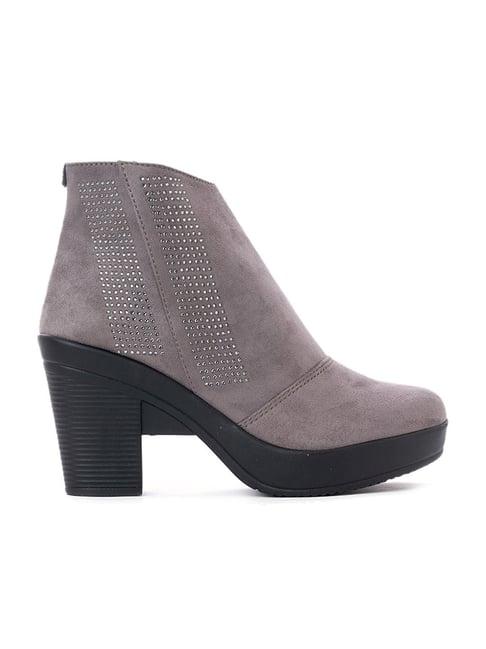 cleo by khadims women's grey casual booties