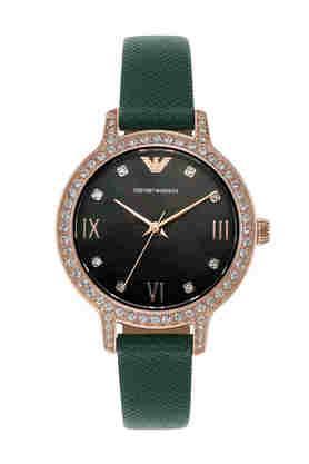 cleo 32 mm green dial leather analogue watch for women - ar11577