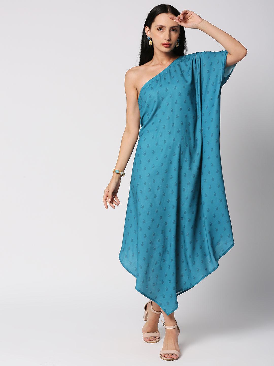 cleopatra one-shoulder assymetrical dress - blue