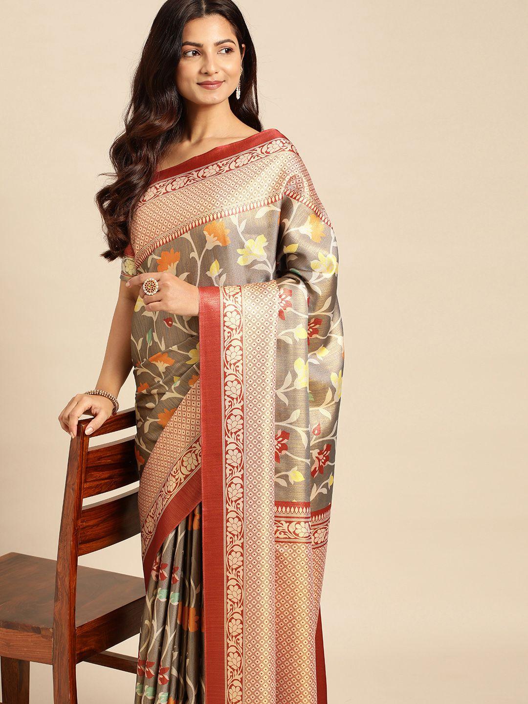 cliqsilk ethnic motifs printed art silk kanjeevaram saree