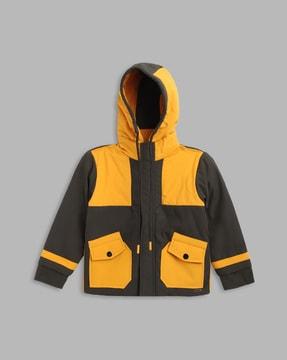 cllour-block jacket with drawstring