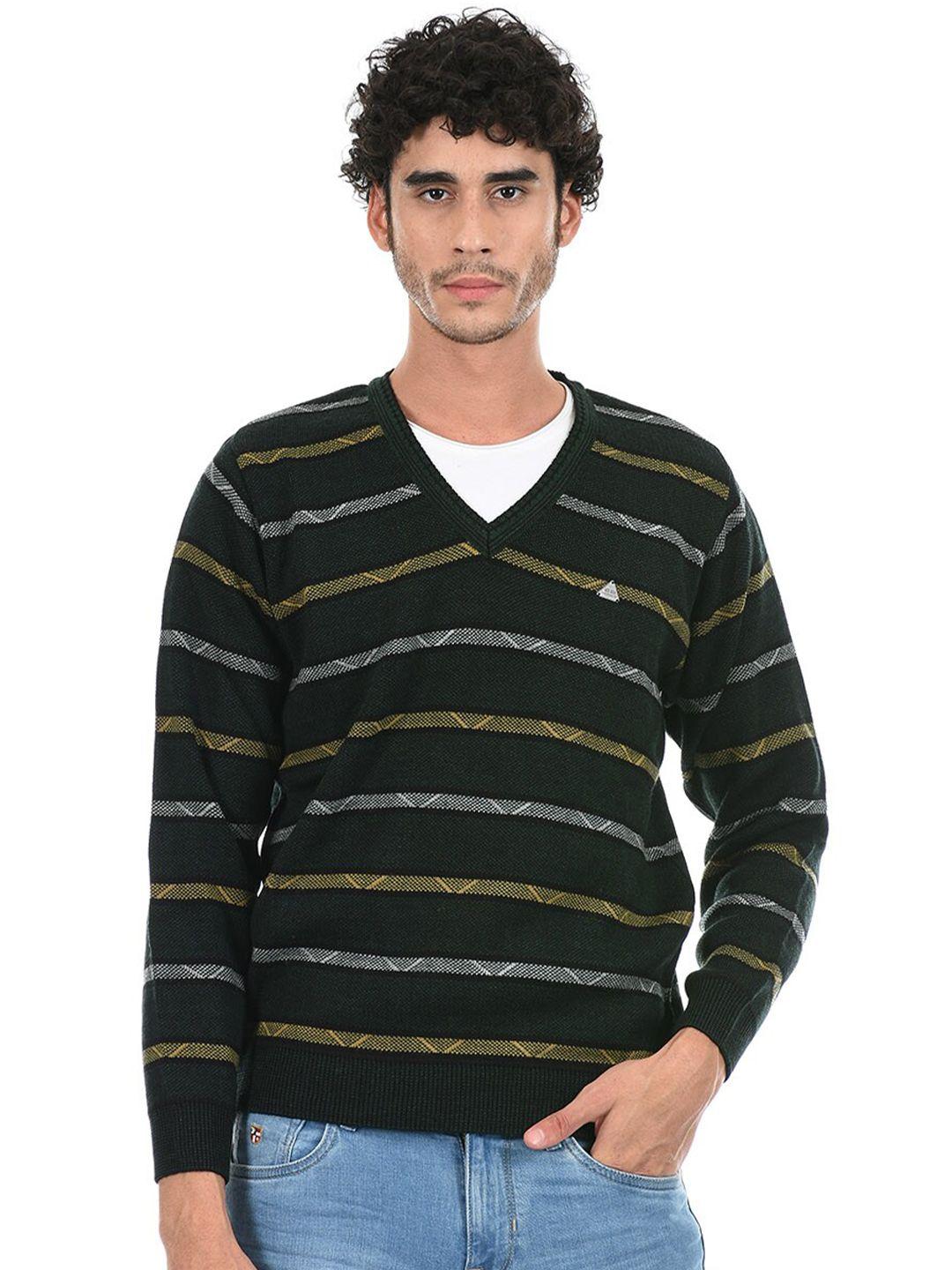 cloak & decker by monte carlo men green & grey striped pullover