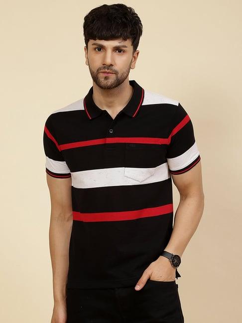 cloak & decker by monte carlo black regular fit striped polo t-shirt