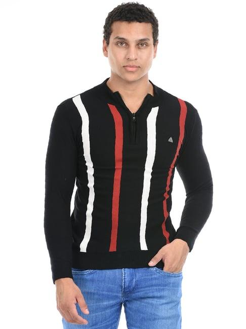 cloak & decker by monte carlo black regular fit striped sweater