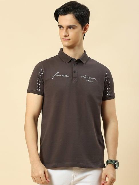 cloak & decker by monte carlo grey regular fit printed polo t-shirt