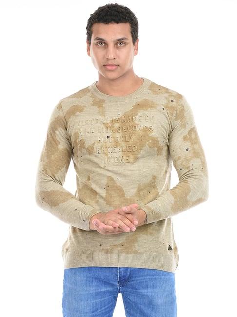 cloak & decker by monte carlo light beige regular fit self design sweater