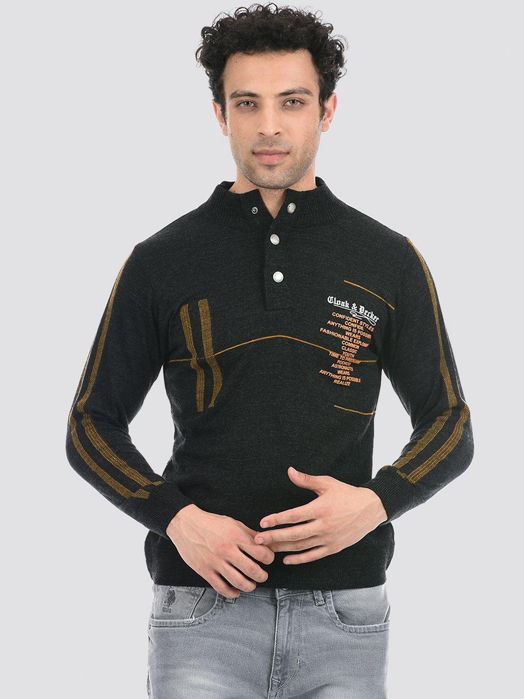 cloak & decker by monte carlo men black & brown striped acrylic pullover sweater