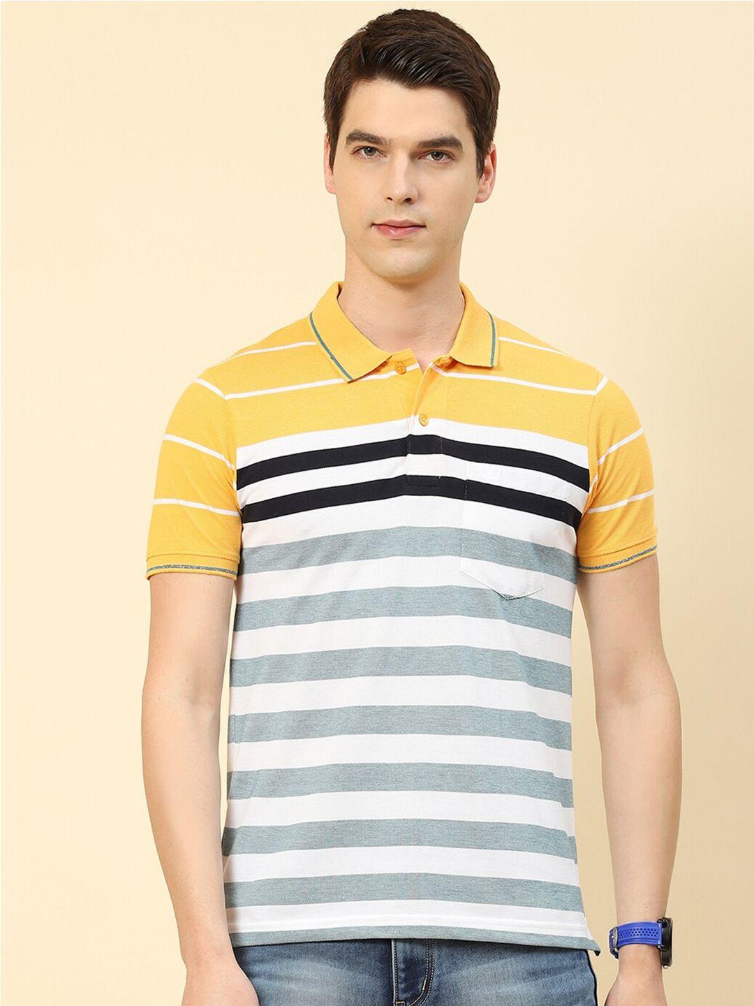 cloak & decker by monte carlo men multicoloured striped polo collar pockets t-shirt