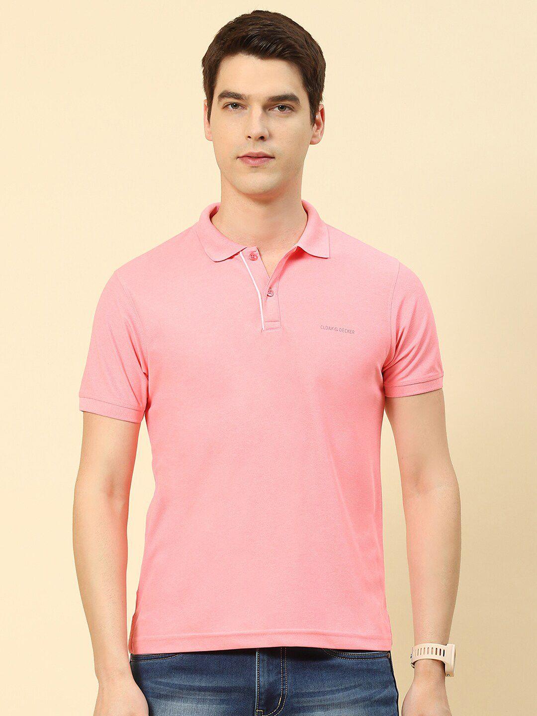 cloak & decker by monte carlo men pink polo collar pockets t-shirt
