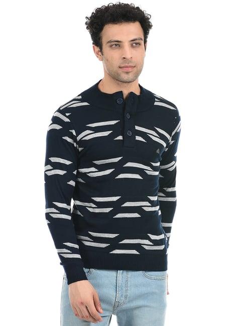 cloak & decker by monte carlo navy regular fit printed sweater