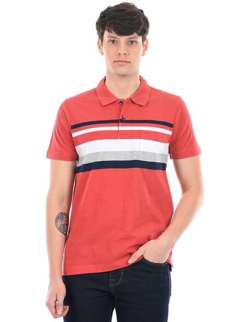 cloak & decker by monte carlo red regular fit striped polo t-shirt
