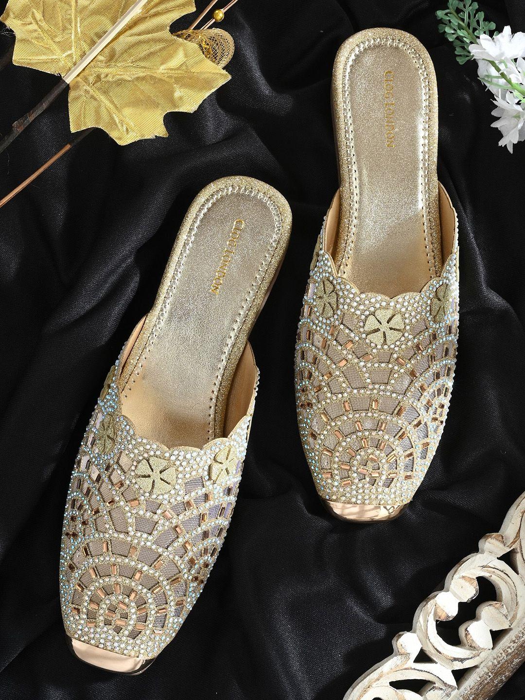 clog london embellished ethnic block mules heels