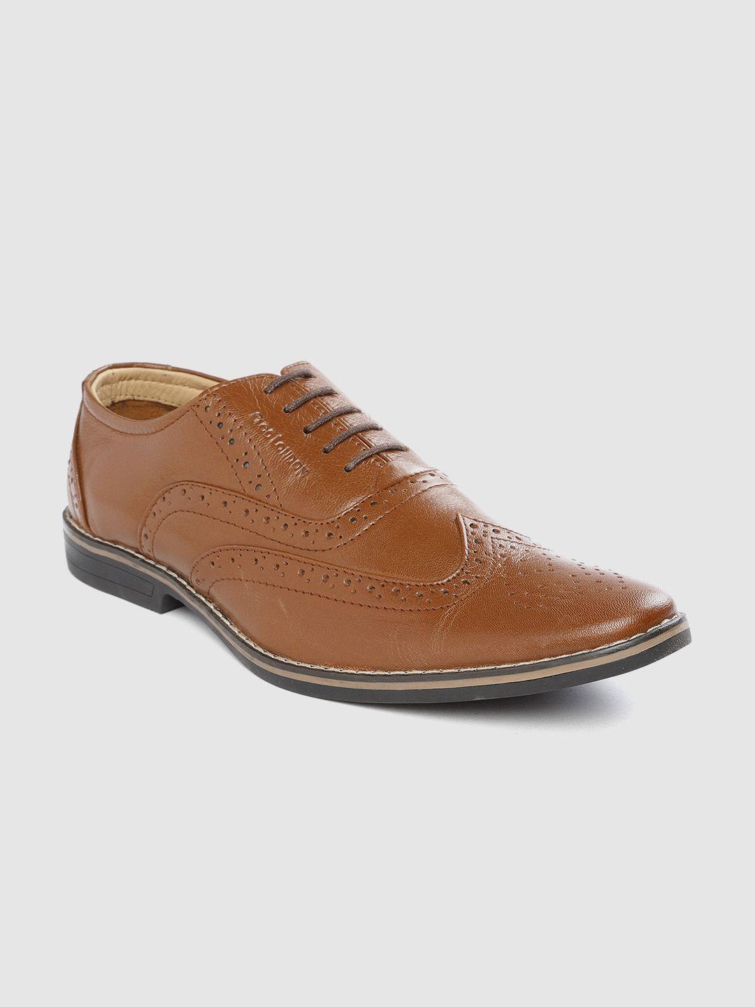 clog london men tan-coloured formal leather brogue shoes