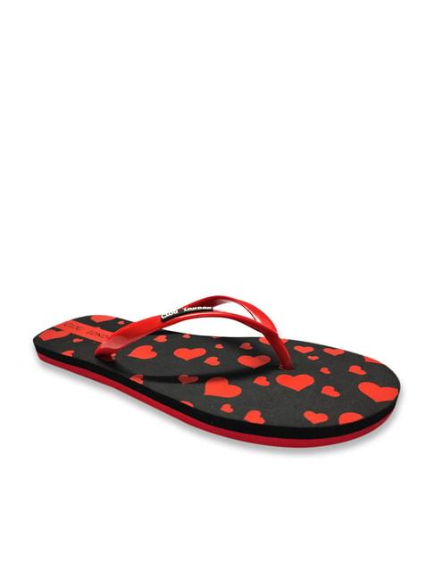 clog london women's red & black printed flip flops