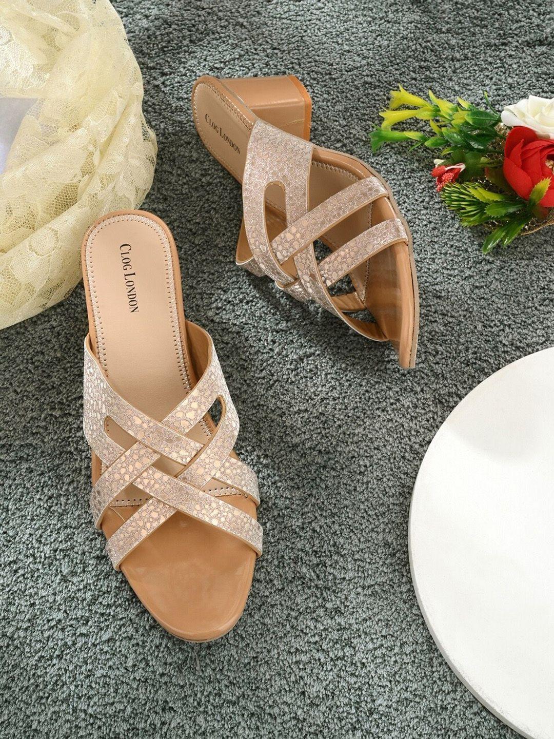 clog london beige embellished block heels