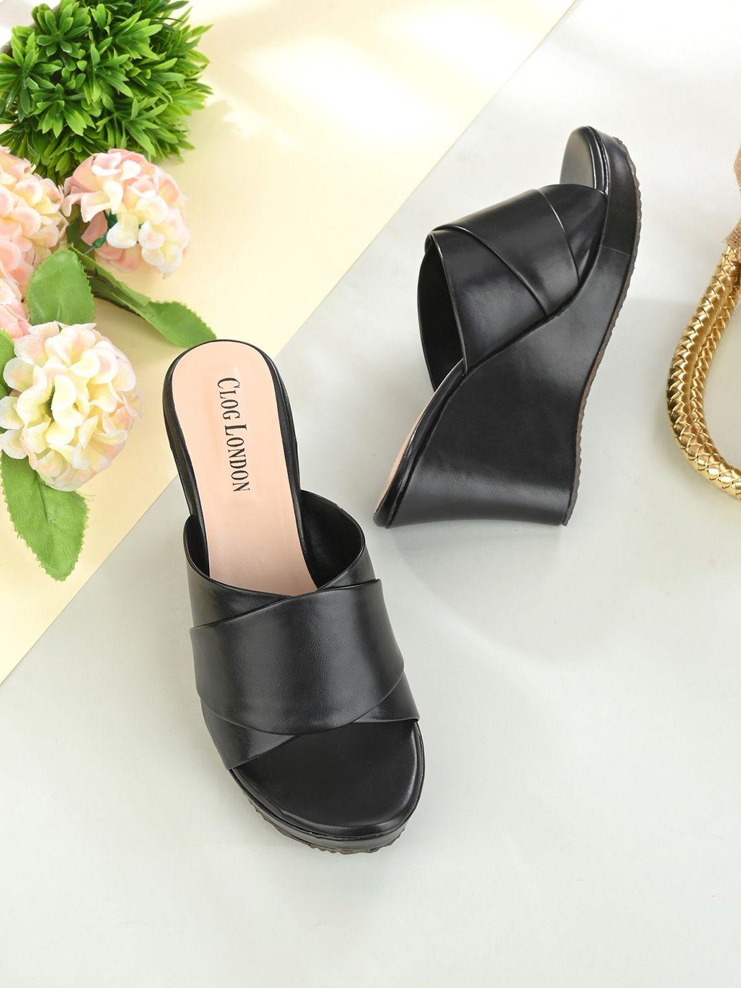 clog london black wedge heels