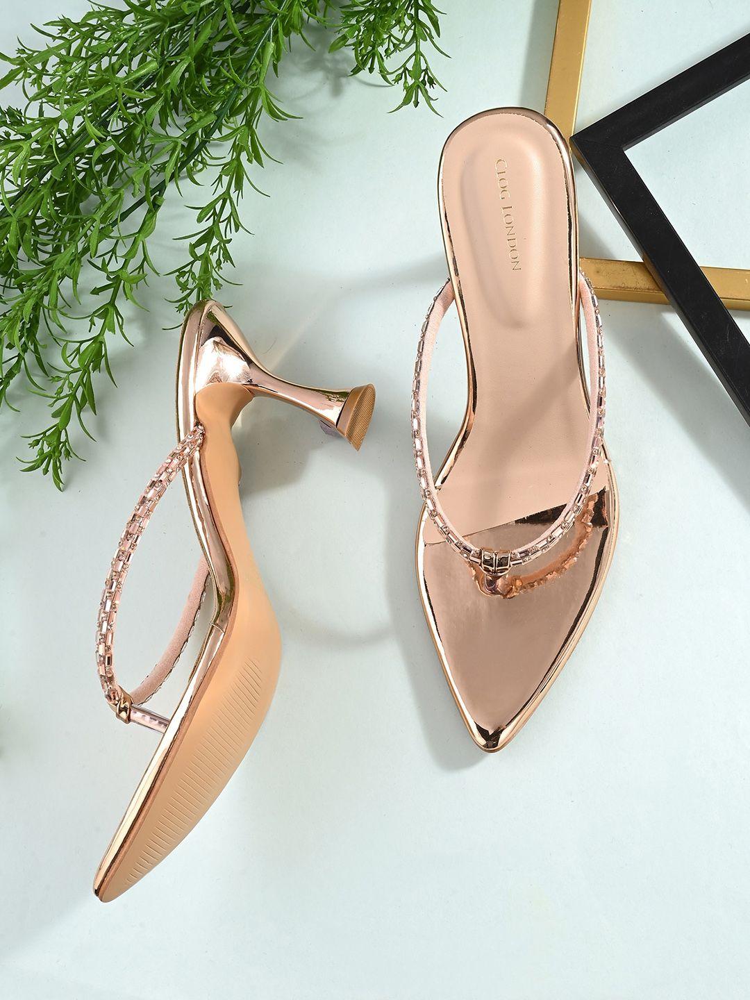 clog london copper-toned slim heeled pumps