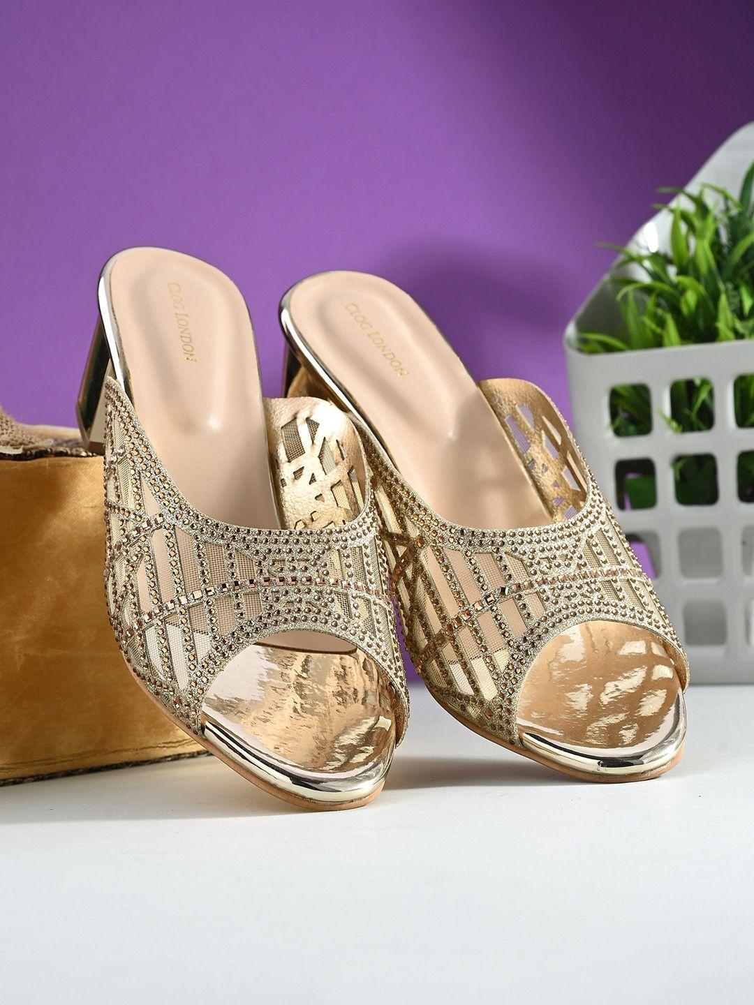 clog london gold-toned block mules