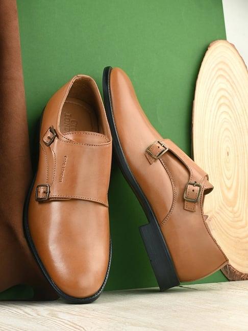 clog london men's tan monk shoes