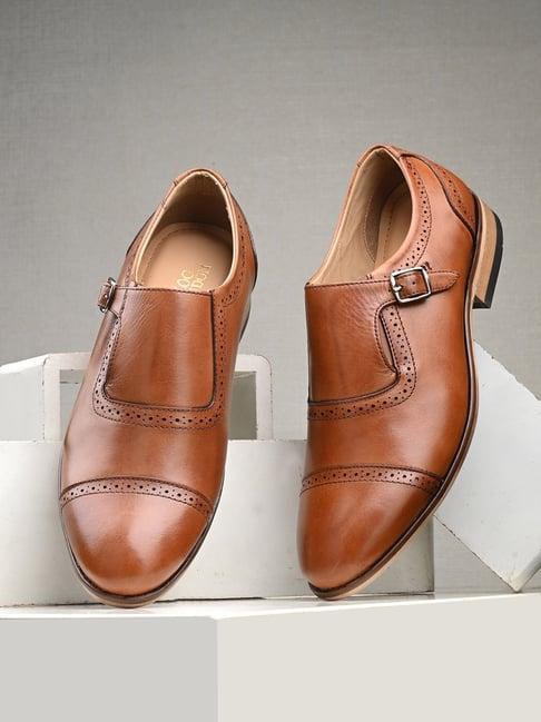 clog london men's tan monk shoes