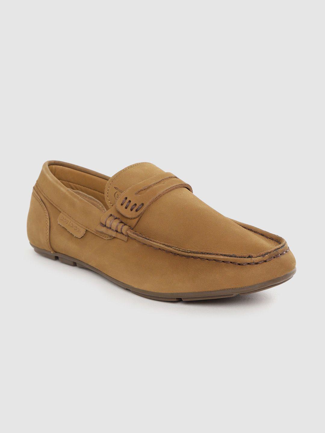 clog london men tan brown solid nubuck penny loafers