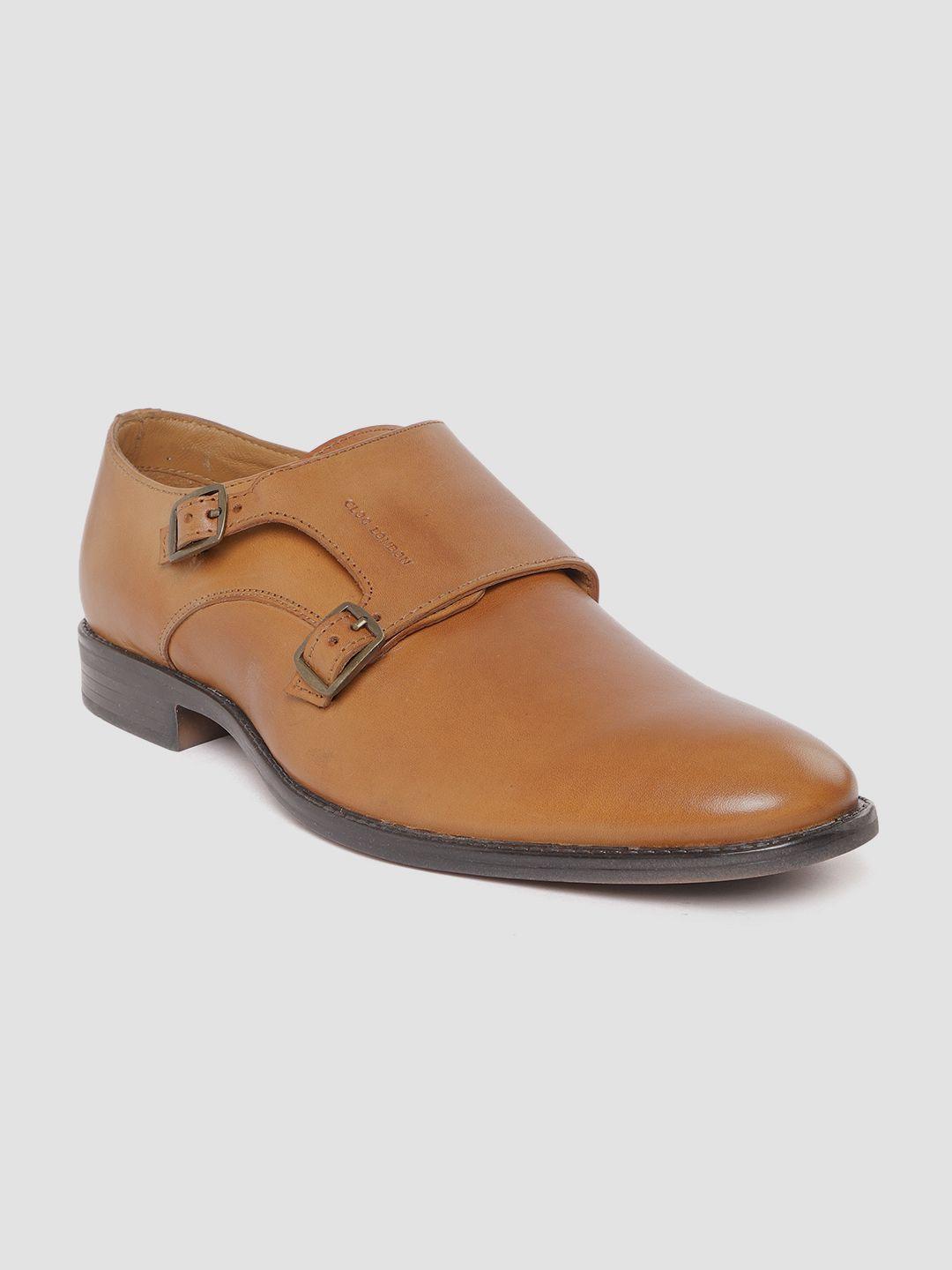 clog london men tan-coloured leather formal monk shoes