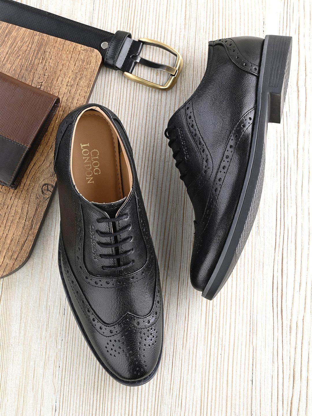 clog london men textured leather formal brogues