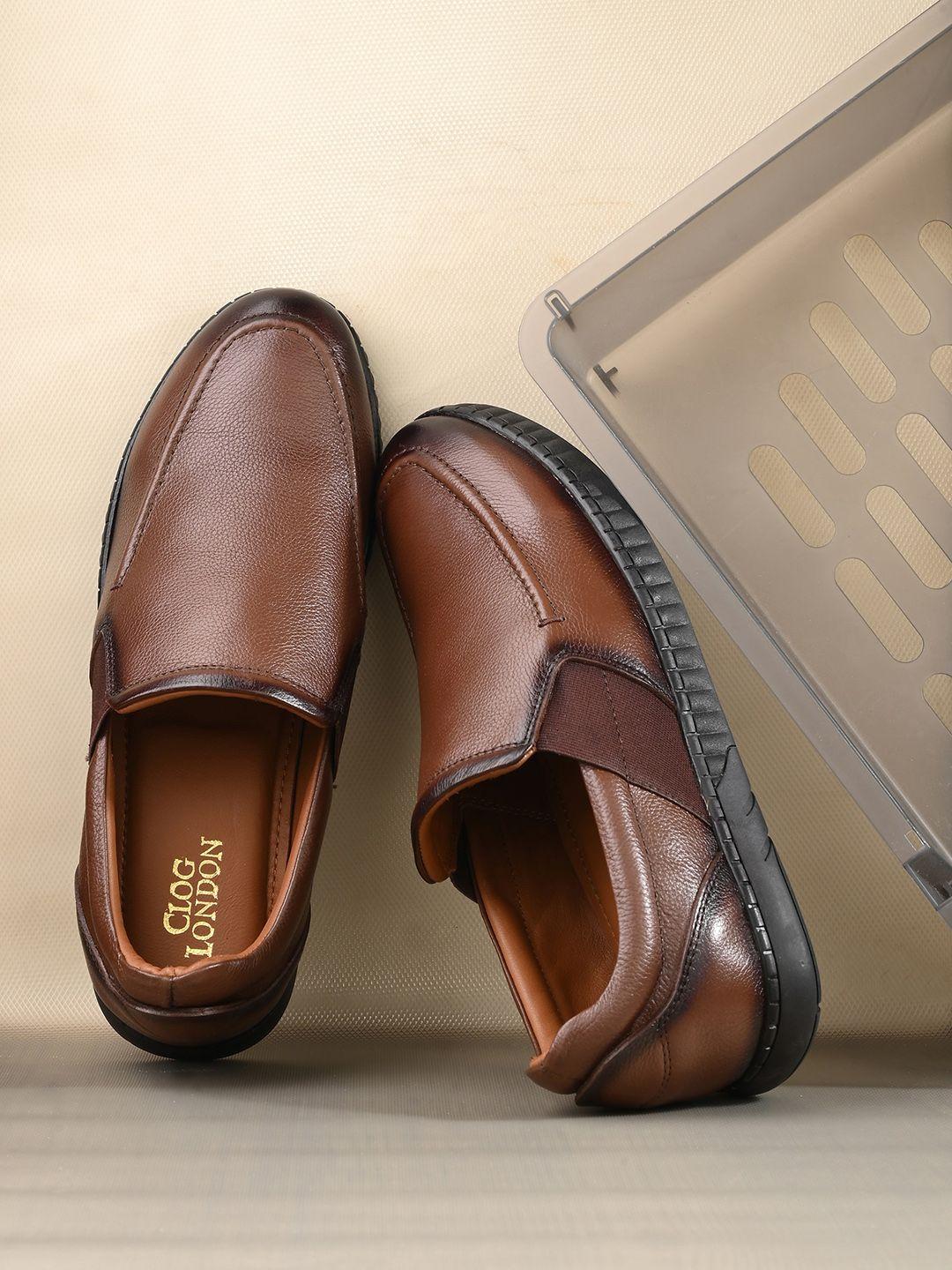 clog london men textured leather formal slip-on loafers
