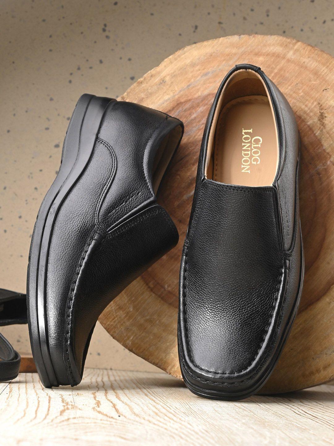 clog london men textured leather formal slip-on shoes