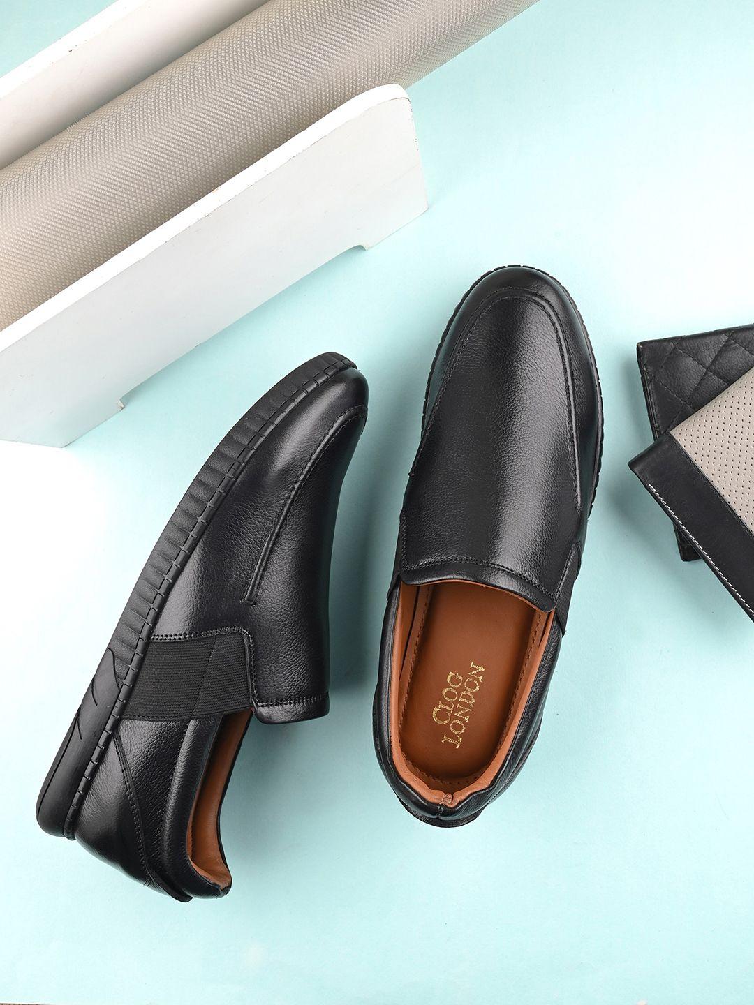 clog london men textured leather formal slip-on shoes