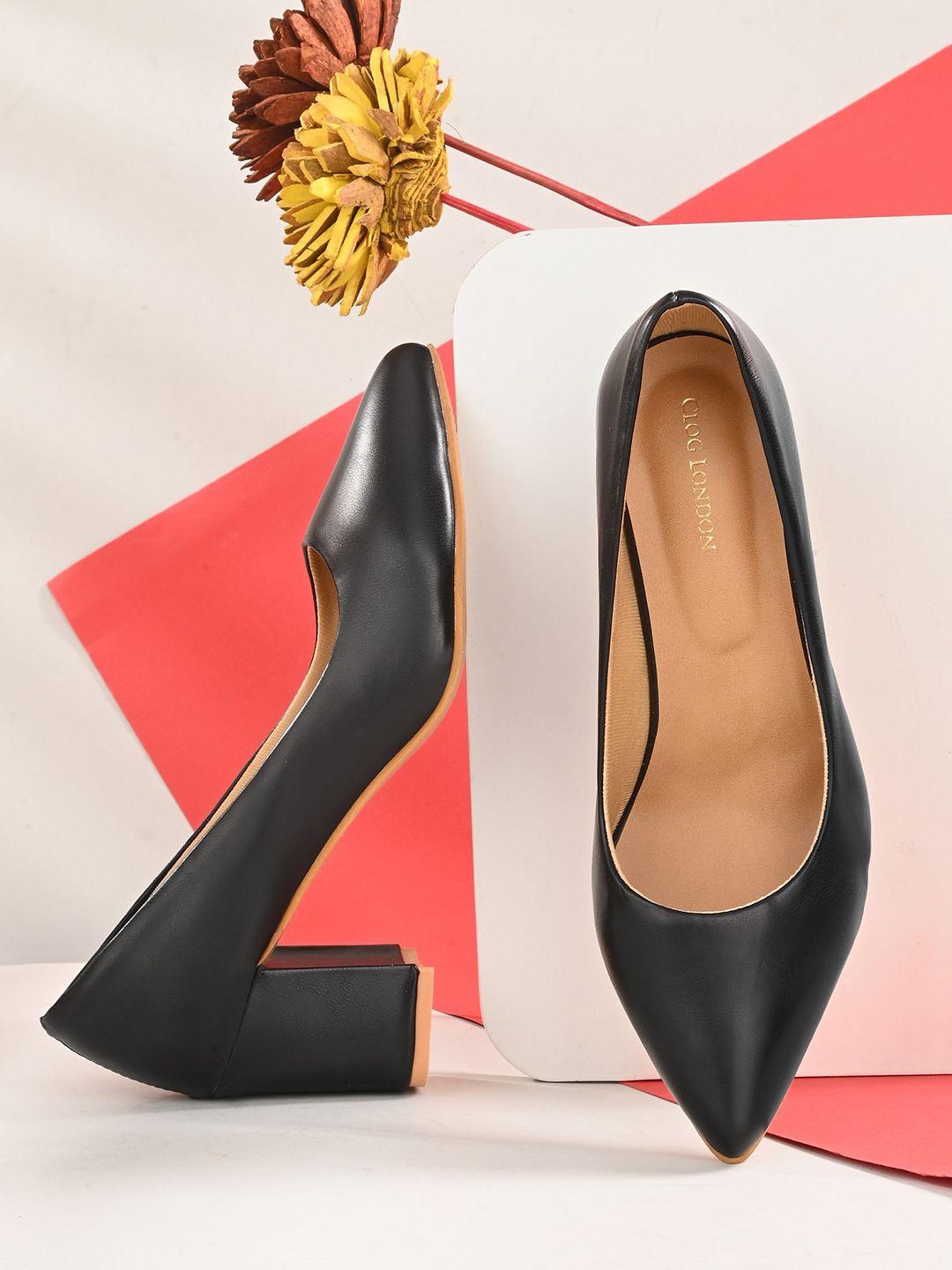 clog london pointed toe block pumps