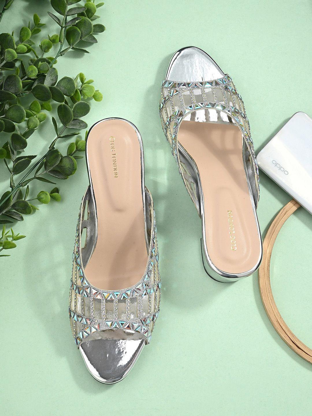 clog london silver-toned block pumps