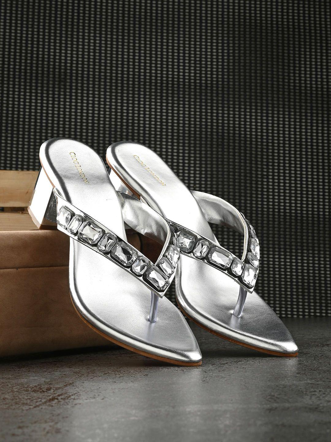 clog london silver-toned embellished block with