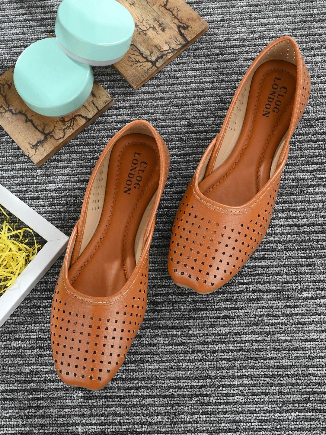 clog london women tan ballerinas with laser cuts flats