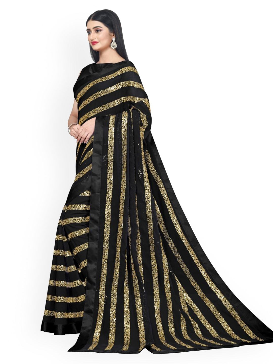 clomita black & gold-toned embellished sequinned saree