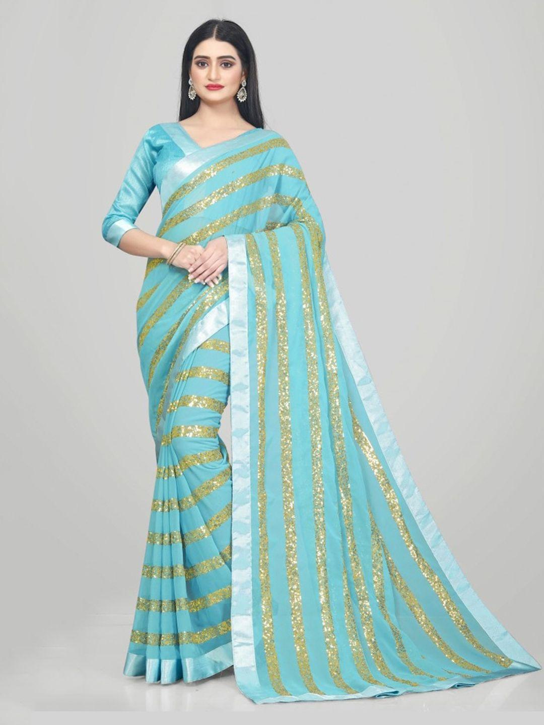 clomita turquoise blue & gold-toned embellished sequinned saree
