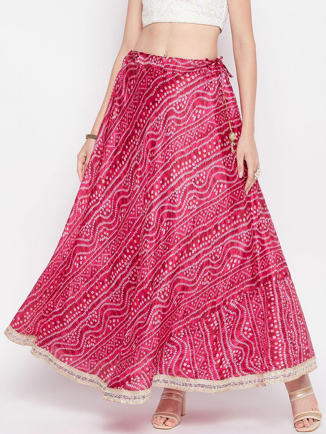 clora creation bandhani print flared maxi skirt with gotta patti detail
