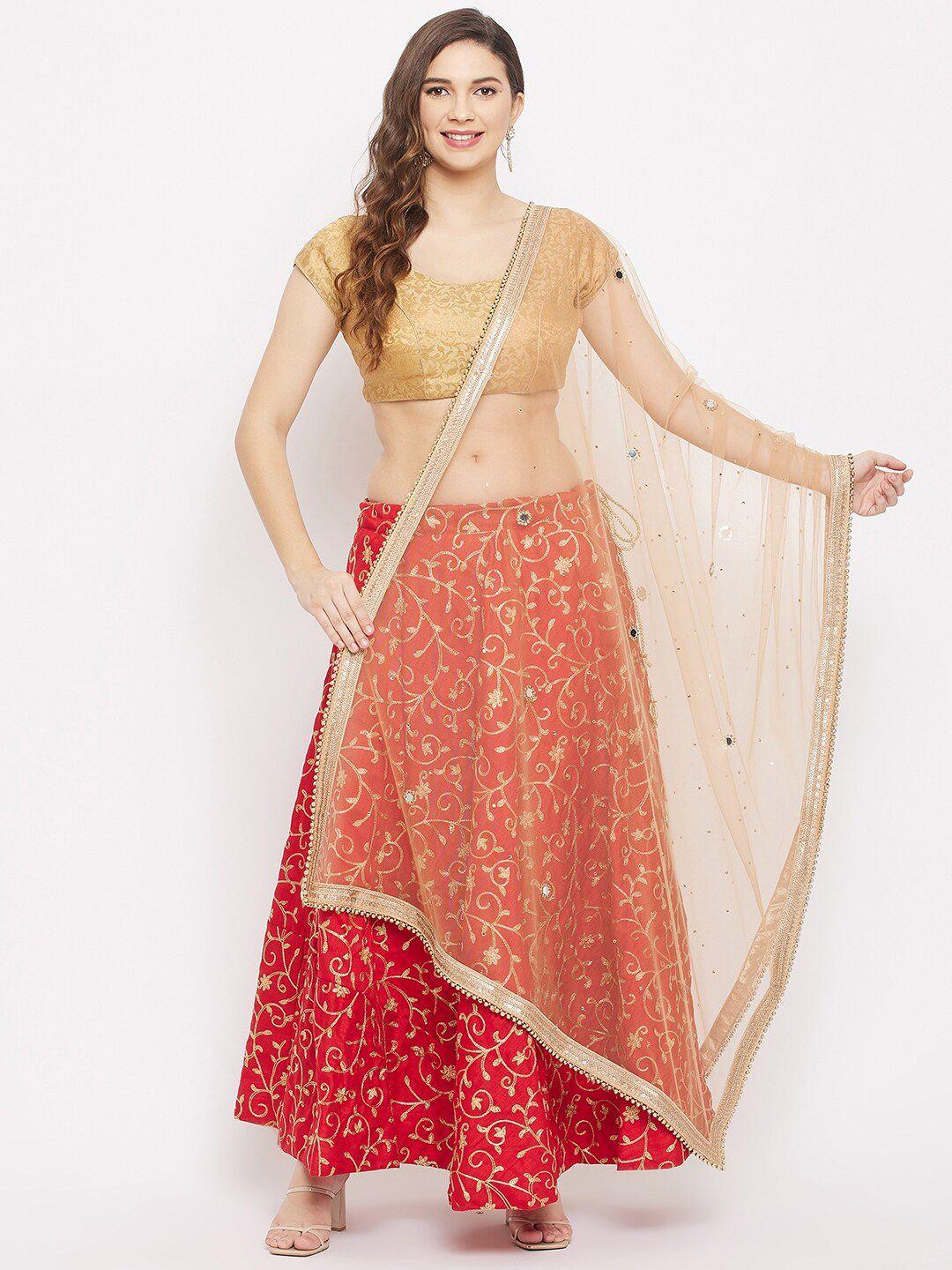 clora creation beige & gold-toned ethnic motifs embroidered dupatta with beads and stones