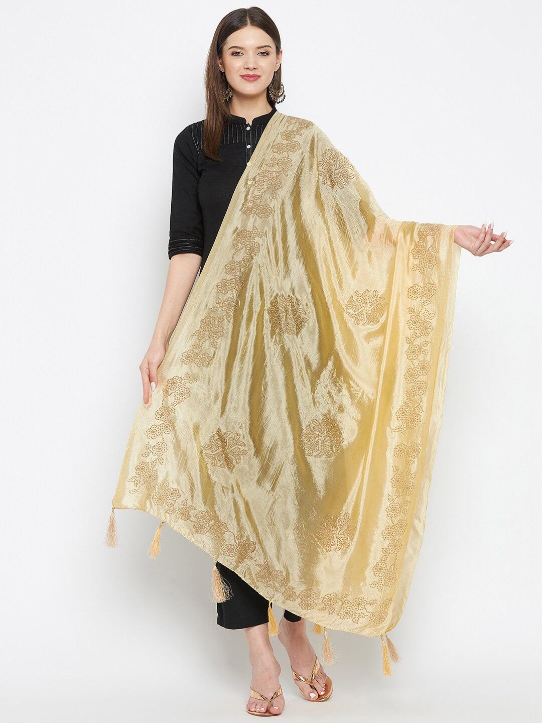 clora creation beige embroidered dupatta with sequinned