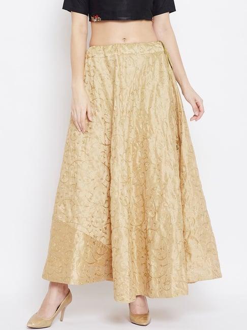 clora creation beige embroidered skirt
