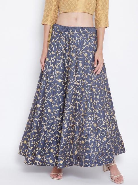 clora creation blue embroidered skirt