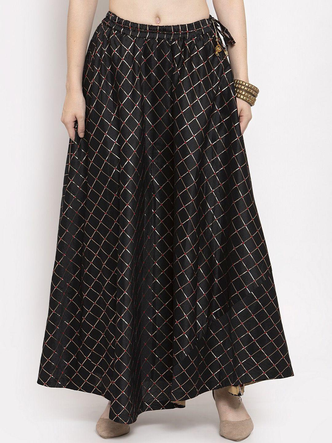 clora creation checked flared maxi skirt