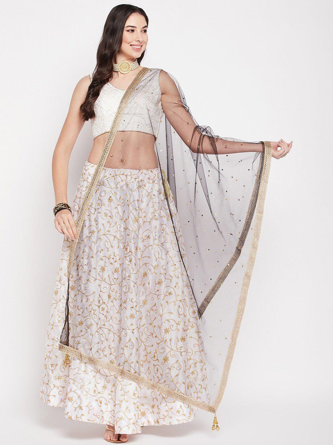clora creation embroidered sequinned net dupatta with tasselled border