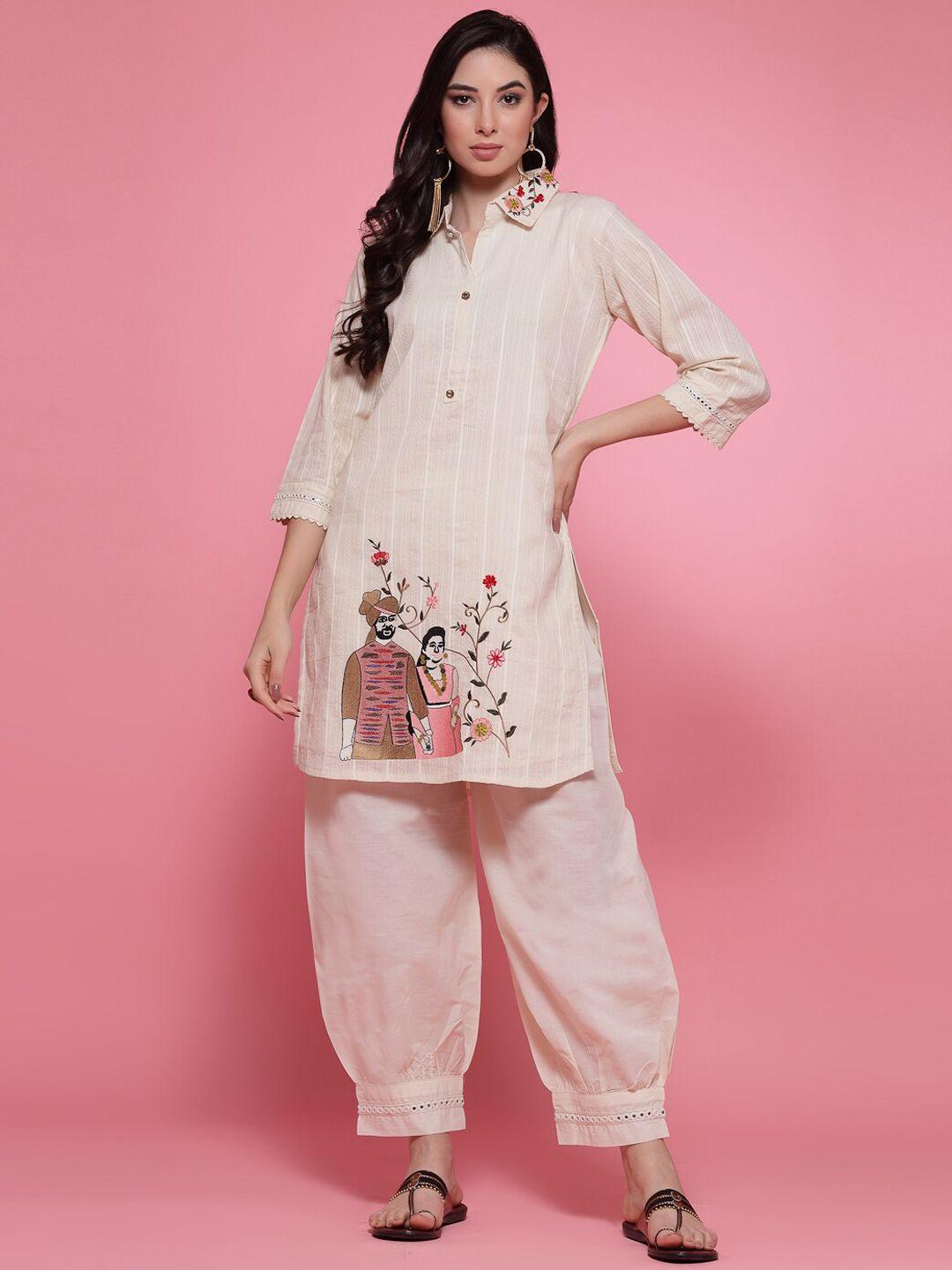 clora creation ethnic motifs woven design pure cotton straight kurta with salwar