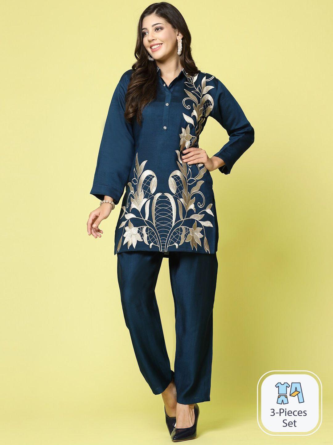 clora creation floral embroidered tunic with trousers