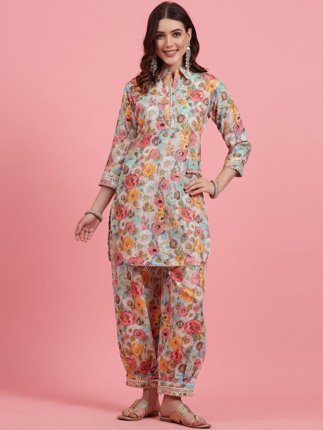 clora creation floral printed tunic with patiala co-ords
