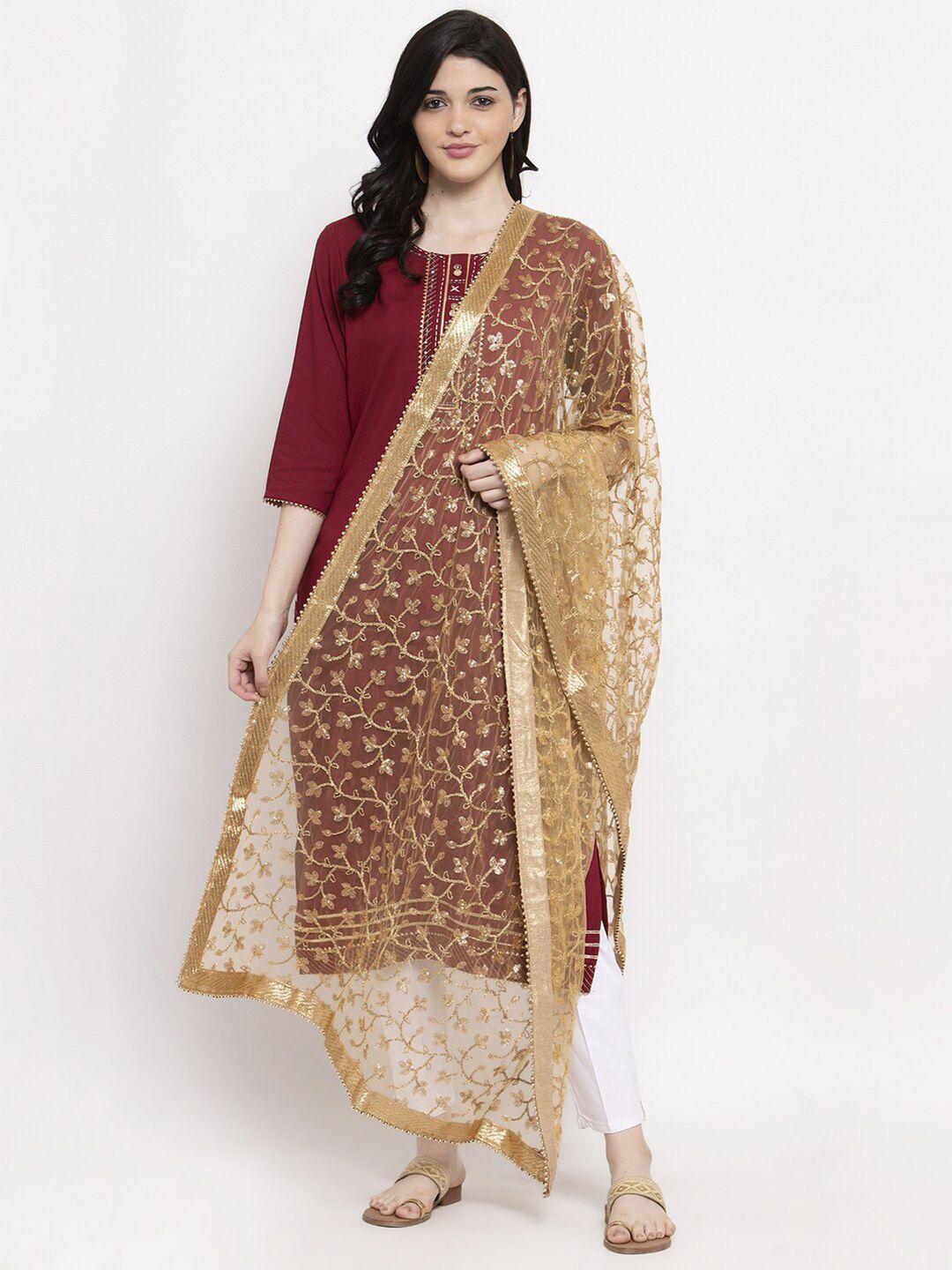 clora creation gold-toned embroidered dupatta with sequinned