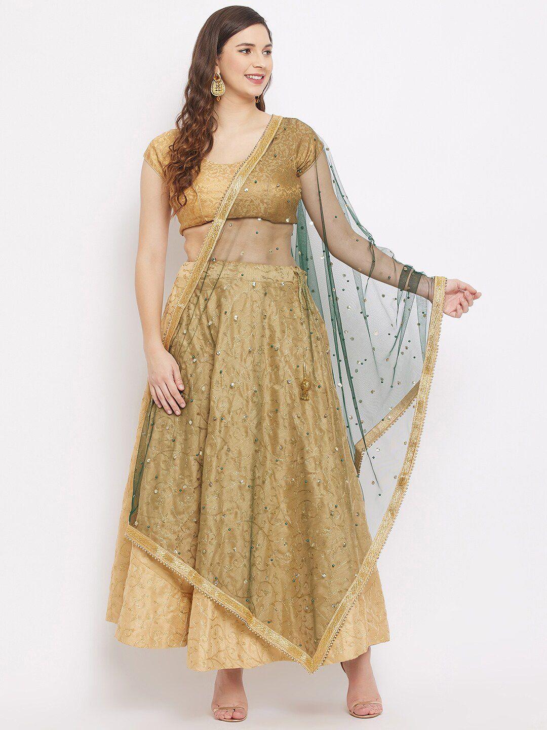 clora creation green & gold-toned embroidered dupatta with sequinned